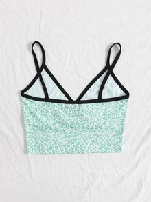 SHEIN Privé Leopard Crop Cami Top - Mint Green - View 2