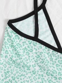 SHEIN Privé Leopard Crop Cami Top - Mint Green - View 3