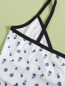 SHEIN Privé Ditsy Floral Crop Cami Top - Blue and White - View 5