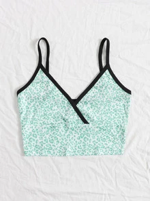 SHEIN Privé Leopard Crop Cami Top - Mint Green - View 5