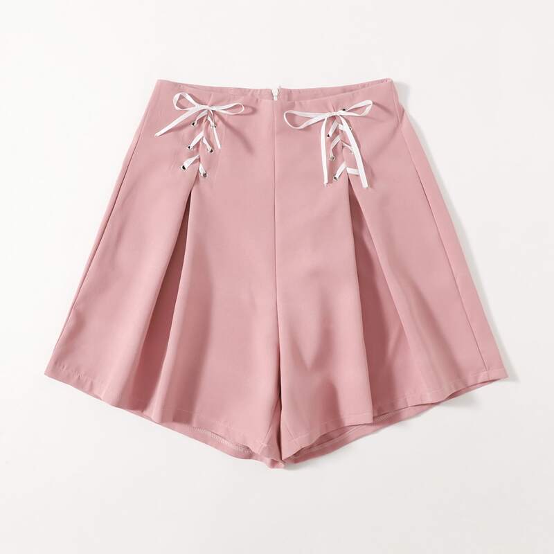 

Solid Lace Up Shorts, Pink