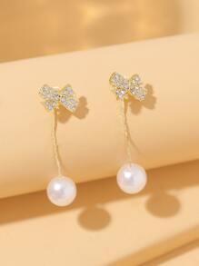 假珍珠裝飾耳環 - 金黃色 - 查看 2