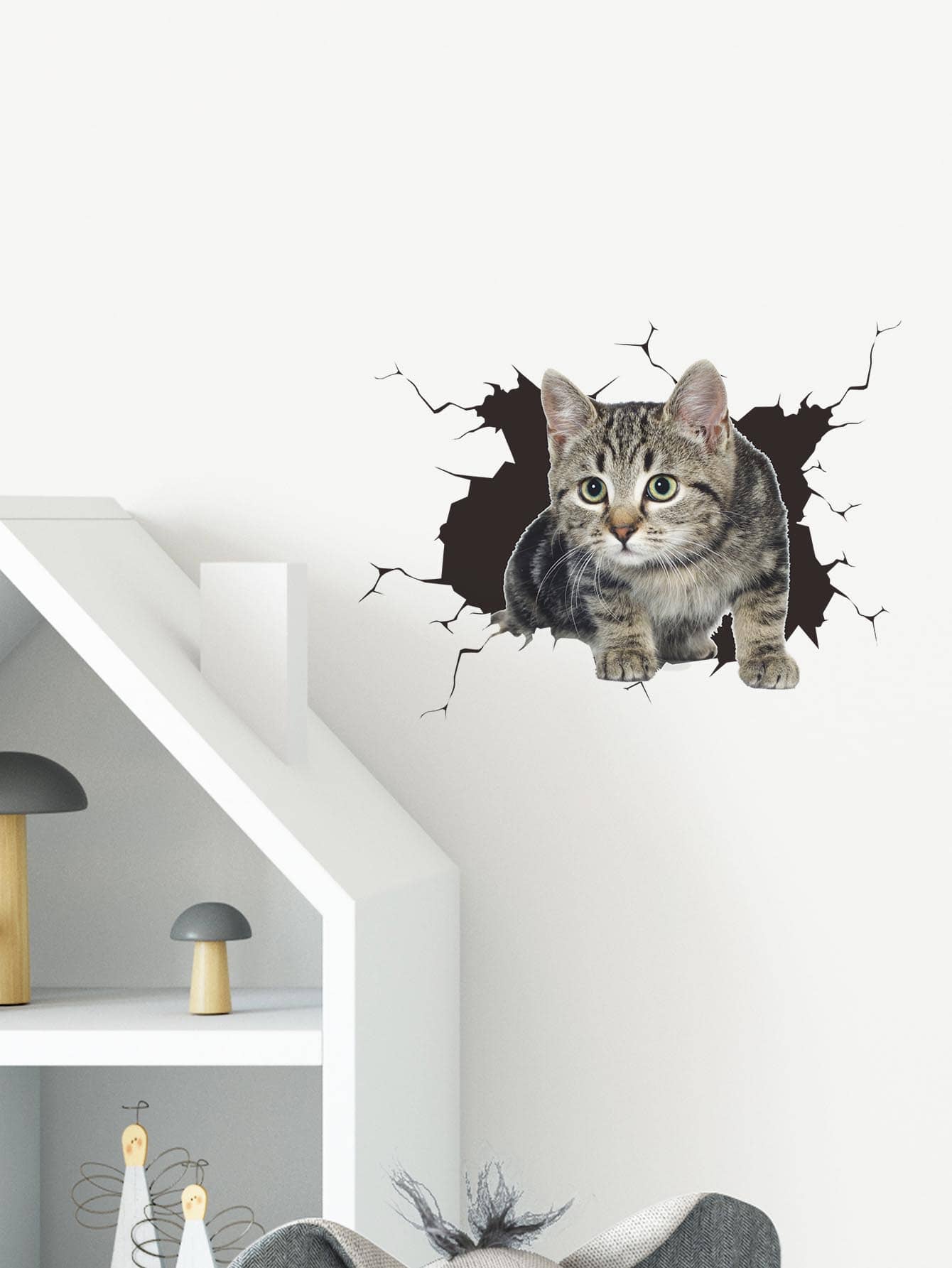 Kids Cat Pattern Wall Sticker, 3D Decorative Wall Decal For Kids Bedroom - Multicolor - View 1