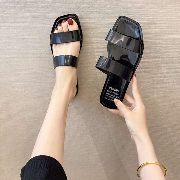 

Double Strap Slide Sandals, Black