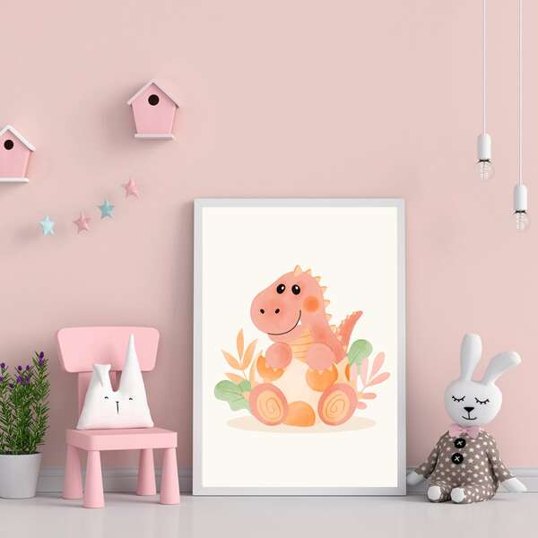 

1pc Kids Cartoon Dinosaur Unframed Painting, White