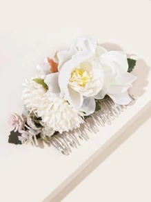 Cô dâu Seaside Resort Vải mô phỏng hoa hồng Lược chải tóc thời trang đội đầu với lược kim loại và phong cách Mori - trắng - Xem 9