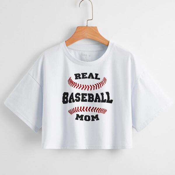 

Letter Graphic Drop Sleeve Crop Tee, White