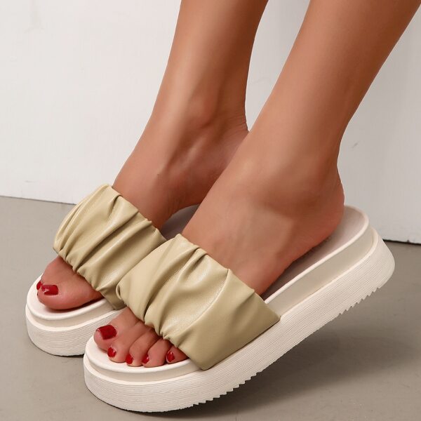 

Minimalist Ruched Flatform Mules, Khaki