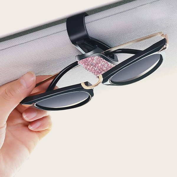 

1pc Rhinestone Decor Car Glasses Holder Sun Visor Clip, Pink