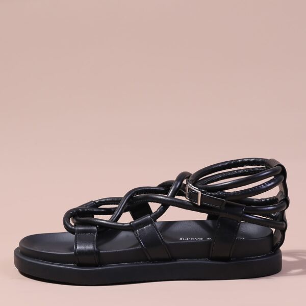 

Minimalist Cross Strap Gladiator Sandals, Black