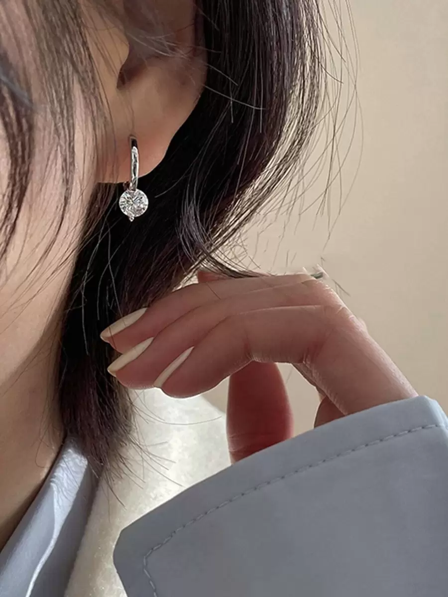 Hoa tai trang trí bằng đá khối Zirconia - Bạc - Xem 1