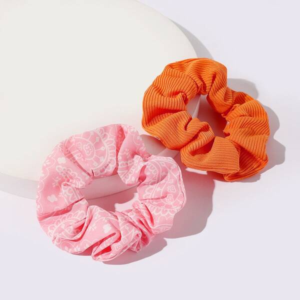 

2pcs Paisley Print Scrunchie, Multicolor