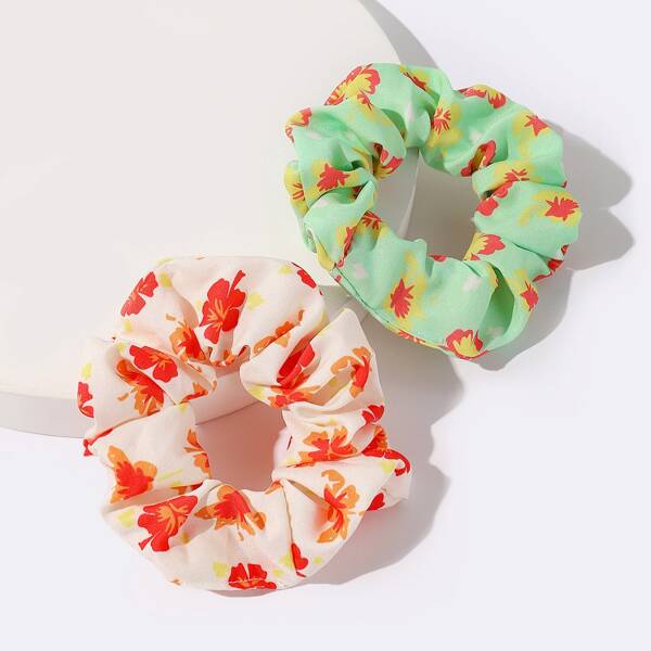 

2pcs Floral Print Scrunchie, Multicolor