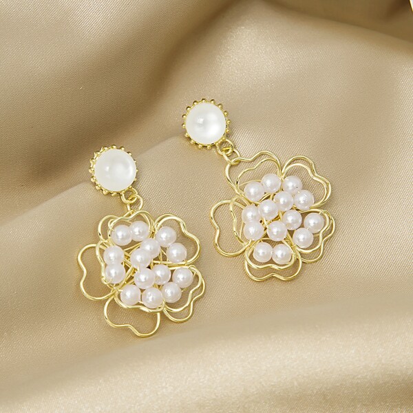 

Faux Pearl Decor Drop Earrings, Gold