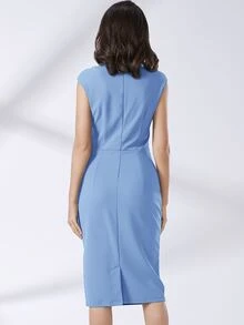 MIUSOL Đầm Cắt ra màu trơn Thanh lịch - Màu xanh nhạt - Xem 2