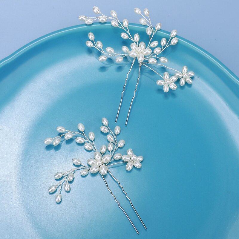 

2pcs Faux Pearl Decor Hair Clip, Silver