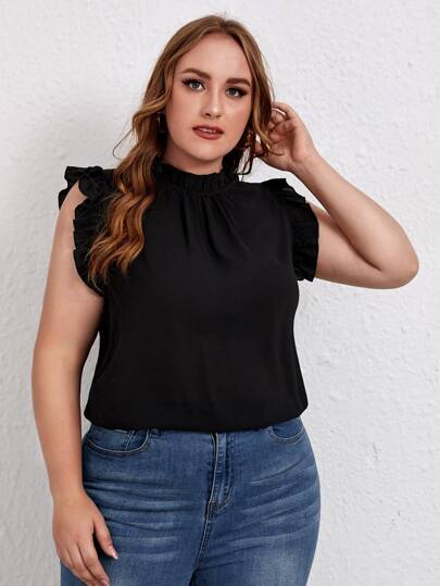 بلوزة مقلم بكشكش مقاس كبير بياقة دائري