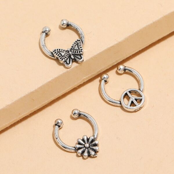 

3pcs Butterfly Nose Ring, Silver