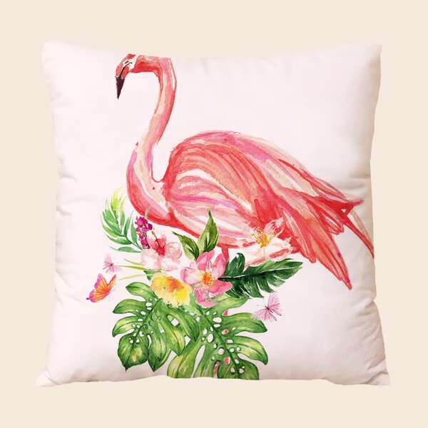 

Flamingo Painted Cushion Cover Without Filler, Multicolor