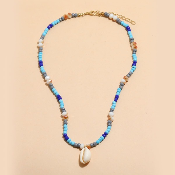 

Shell Pendant Beaded Necklace, Blue