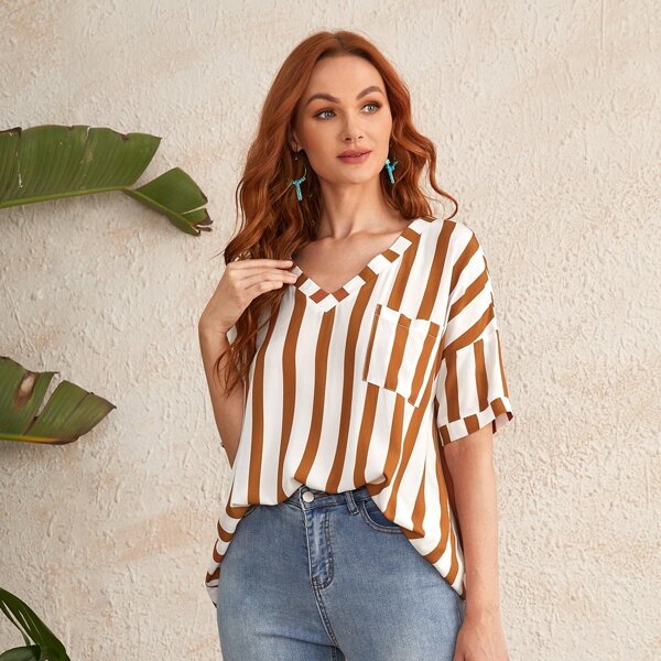 

Pocket Patched Striped Top, Multicolor