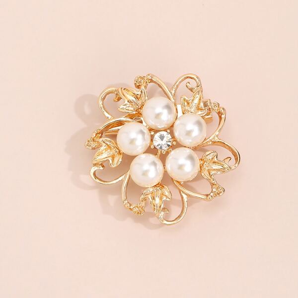 

Rhinestone & Faux Pearl Decor Brooch, Gold