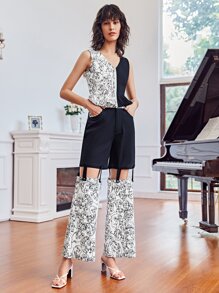 Gabriella Mavri 鏤空細節抽象印花長褲 - 黑與白 - 查看 1