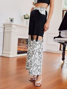 Gabriella Mavri 鏤空細節抽象印花長褲 - 黑與白 - 查看 4