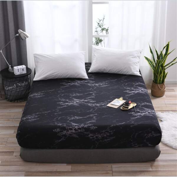 

Marble Pattern Fitted Sheet, Black
