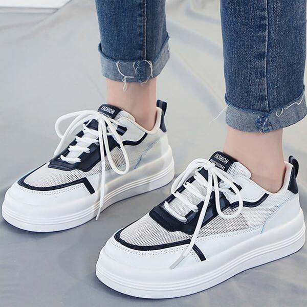 

Two Tone Mesh Panel Skate Sneakers, White
