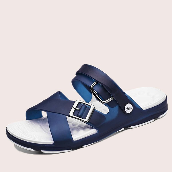 

Men Buckle Decor Two Way Wear Sandals, Blue and white