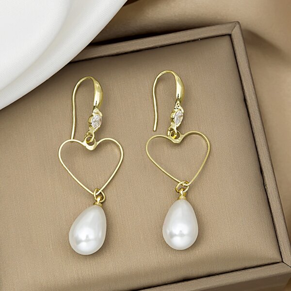 

Faux Pearl Decor Drop Earrings, Gold