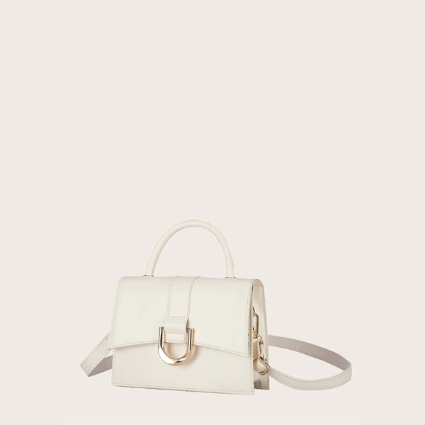 

Metal Decor Flap Satchel Bag, Beige
