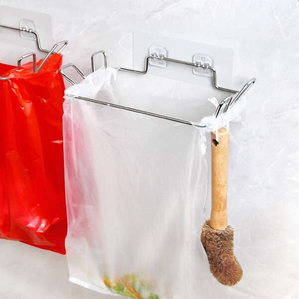 

1pc Garbage Bag Rack & 1pc Hook, Silver