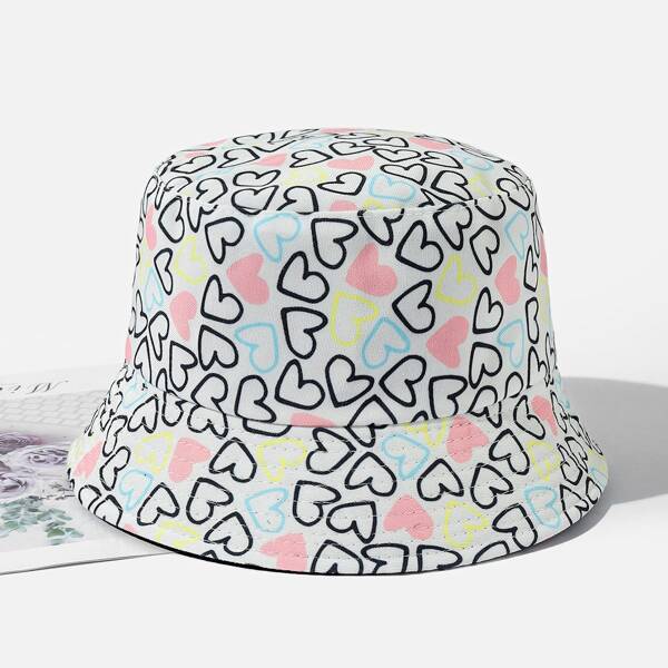 

Heart Pattern Bucket Hat, Multicolor