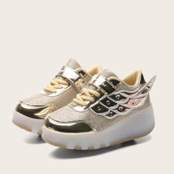 

Boys Metallic Wing Decor Roller Sneakers, Gold