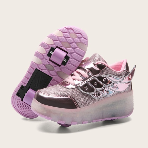 

Girls Metallic Wing Decor Roller Sneakers, Pink
