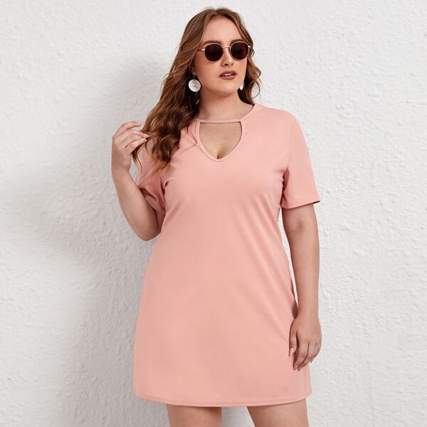 

Plus Keyhole Neck Tee Dress, Pink