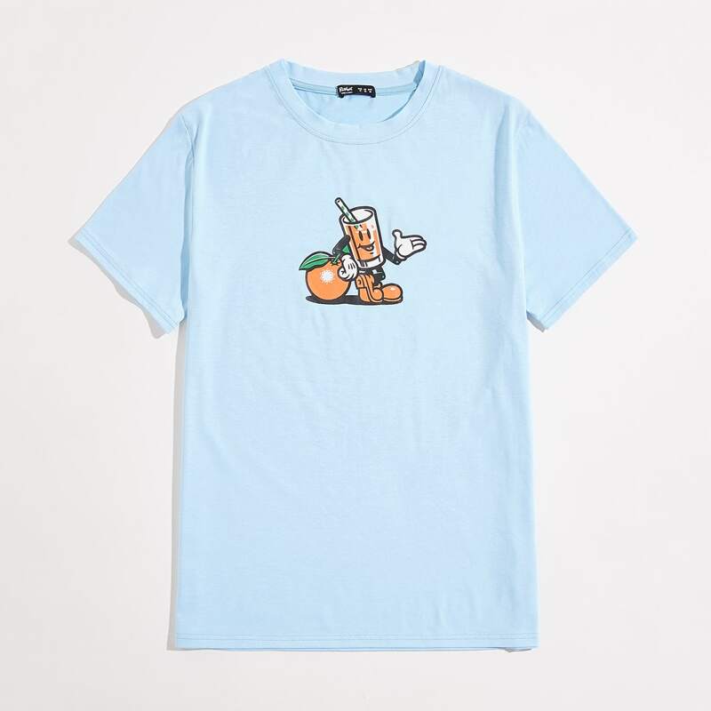 

Guys Orange & Cartoon Graphic Tee, Baby blue