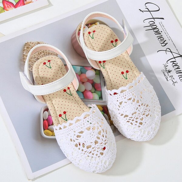 

Girls Cherry Graphic Sole Ankle Strap Flats, White