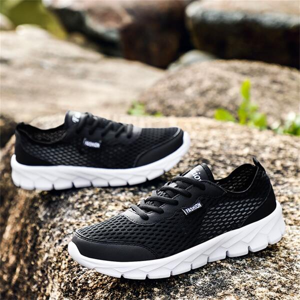 

Mesh Panel Lace Up Front Sneakers, Black