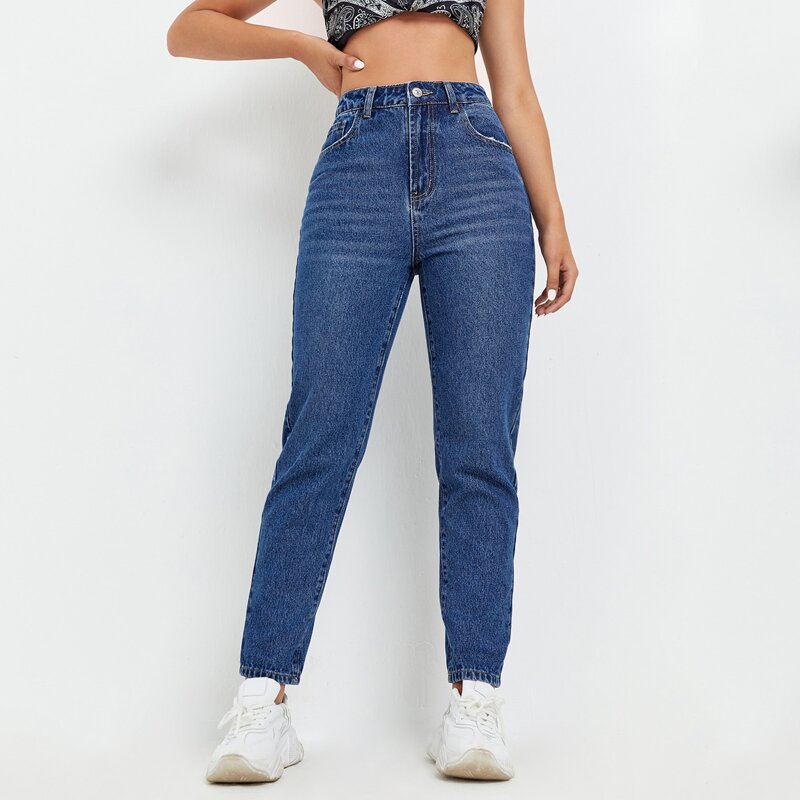 

High Waist Mom Jeans, Dark wash