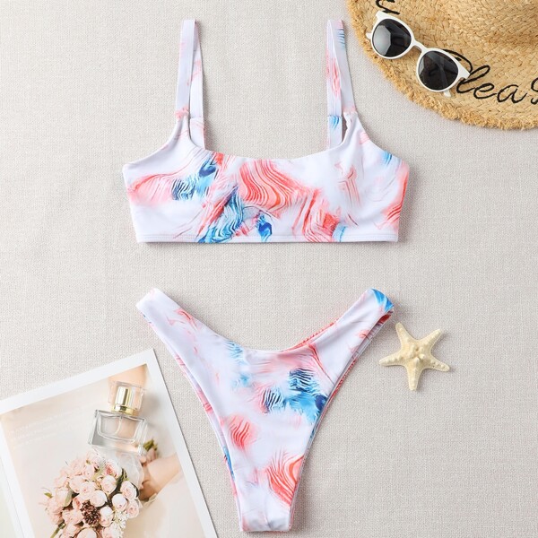 

Graphic High Cut Bikini Swimsuit, Multicolor