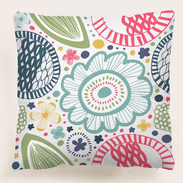 

Flower Print Cushion Cover Without Filler, Multicolor