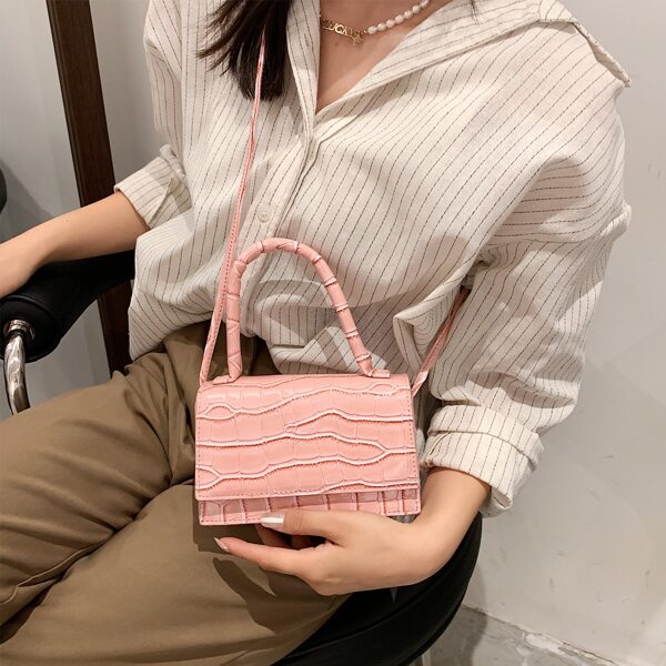 

Croc Embossed Flap Satchel Bag, Pink