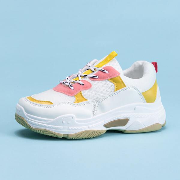 

Minimalist Colorblock Lace Up Front Sneakers, Multicolor