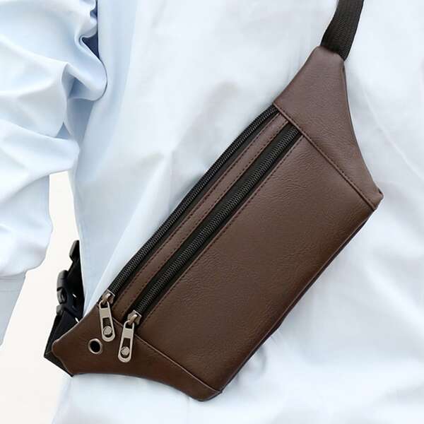 

Men Double Zipper Fanny Pack, Brown