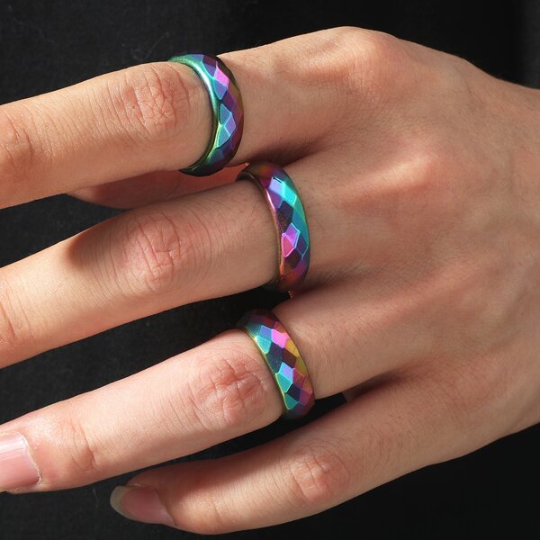 

3pcs Men Round Ring, Multicolor