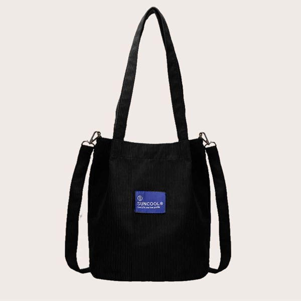 

Letter Patch Tote Bag, Black