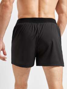 Men Letter Graphic Elastic Waist Sports Shorts - Black - View 2